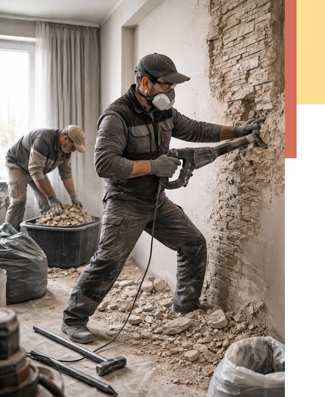 Демонтаж декоративного камня в Кольчугино от 1475 руб/м² — быстро и недорого | ОТДЕЛОЧНИК-Кль