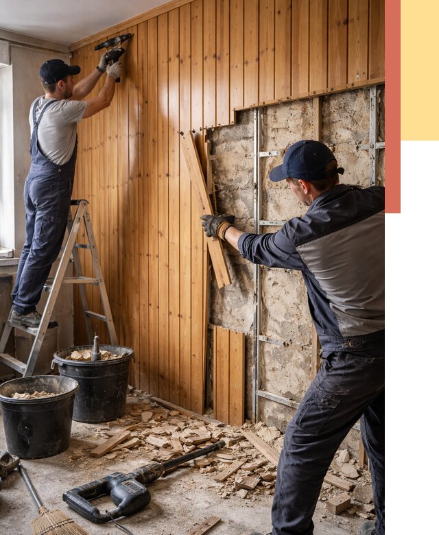 Демонтаж вагонки со стен в Кольчугино от 1475 руб. — снятие, удаление, срочно | ОТДЕЛОЧНИК-Кль