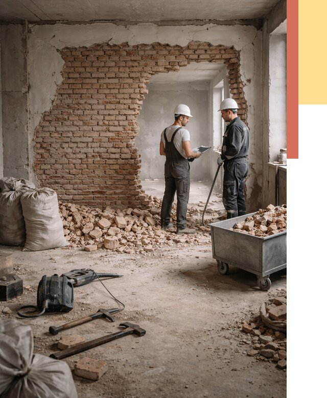 Демонтаж кирпичных стен в Кольчугино от 4272 руб. — быстро, недорого, под ключ | ОТДЕЛОЧНИК-Кль