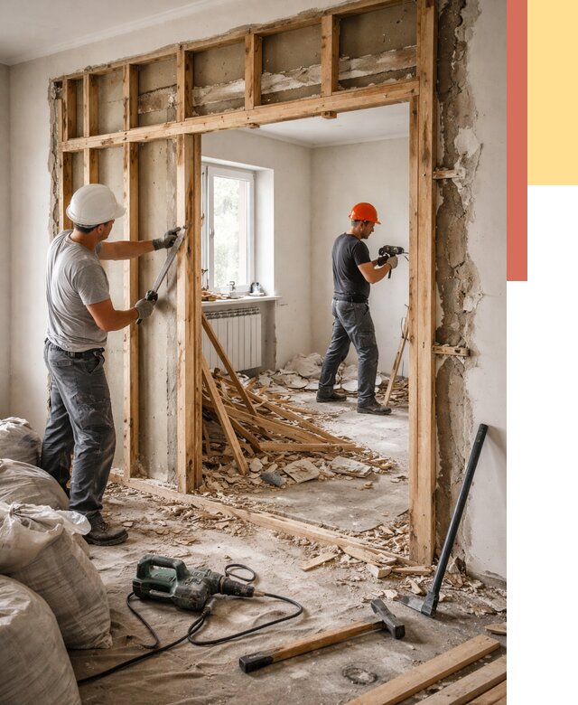 Демонтаж деревянных перегородок в Кольчугино от 3255 руб. — быстро и недорого | ОТДЕЛОЧНИК-Кль