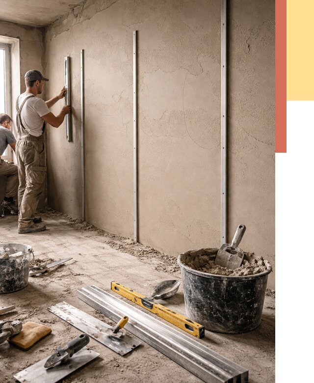 Штукатурка стен по маякам в Кольчугино от 5594 руб./м² — выравнивание под ключ | ОТДЕЛОЧНИК-Кль