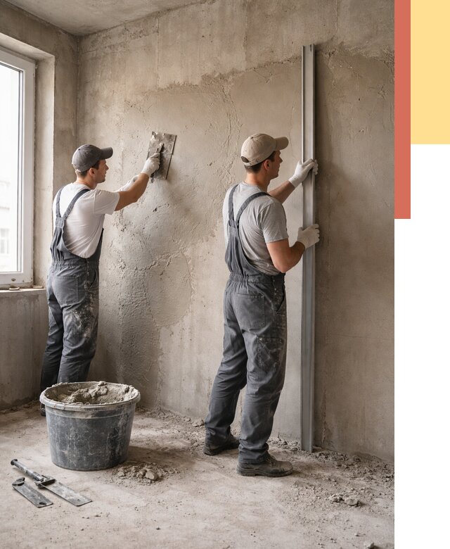 Штукатурка бетонных стен в Кольчугино от 4577 руб/м² — качественно и быстро | ОТДЕЛОЧНИК-Кль