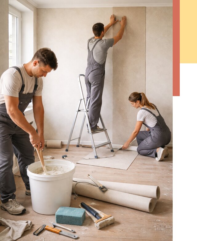 Оклейка стен обоями в Кольчугино от 3560 руб/м2 — быстро и недорого | ОТДЕЛОЧНИК-Кль