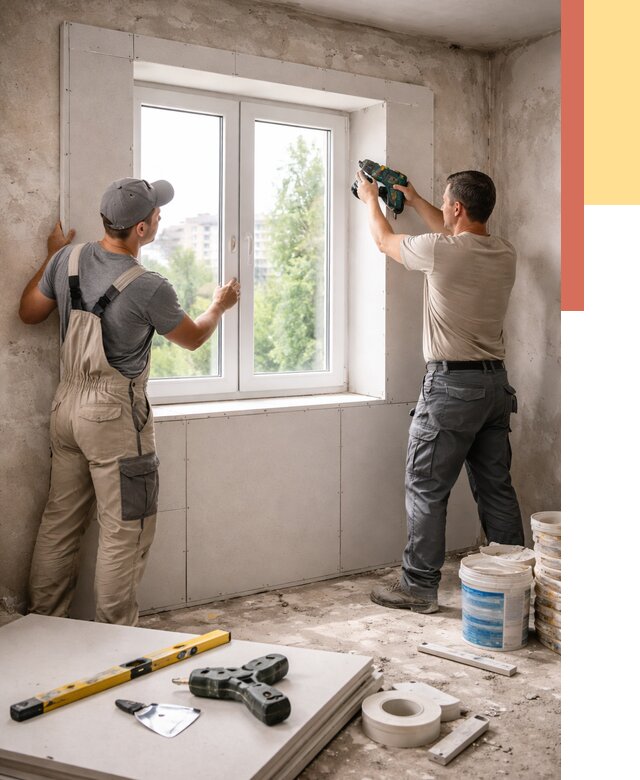 Монтаж откосов из гипсокартона в Кольчугино от 4577 руб. под ключ | ОТДЕЛОЧНИК-Кль