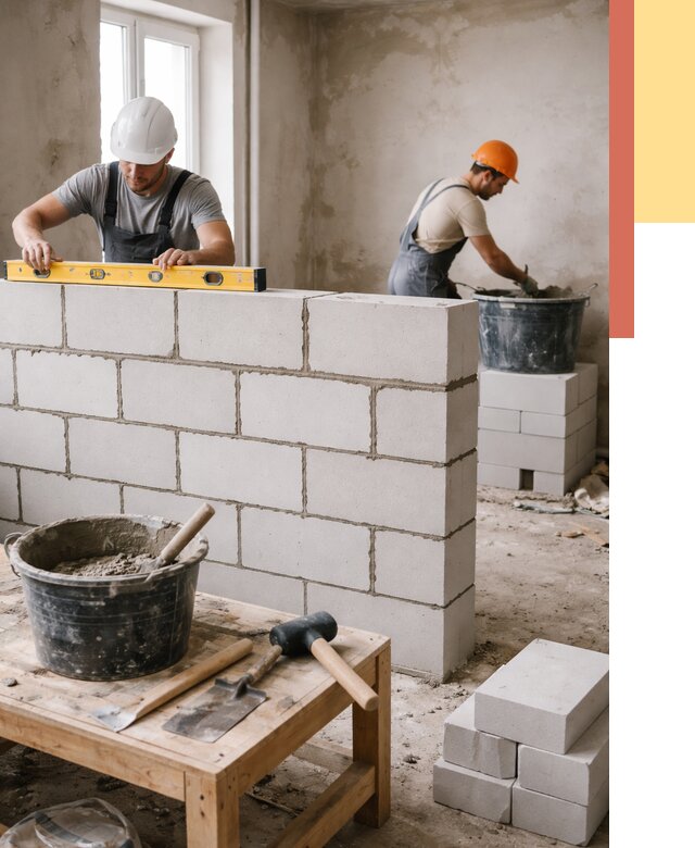 Кладка перегородок из газобетона в Кольчугино от 3255 руб. под ключ | ОТДЕЛОЧНИК-Кль