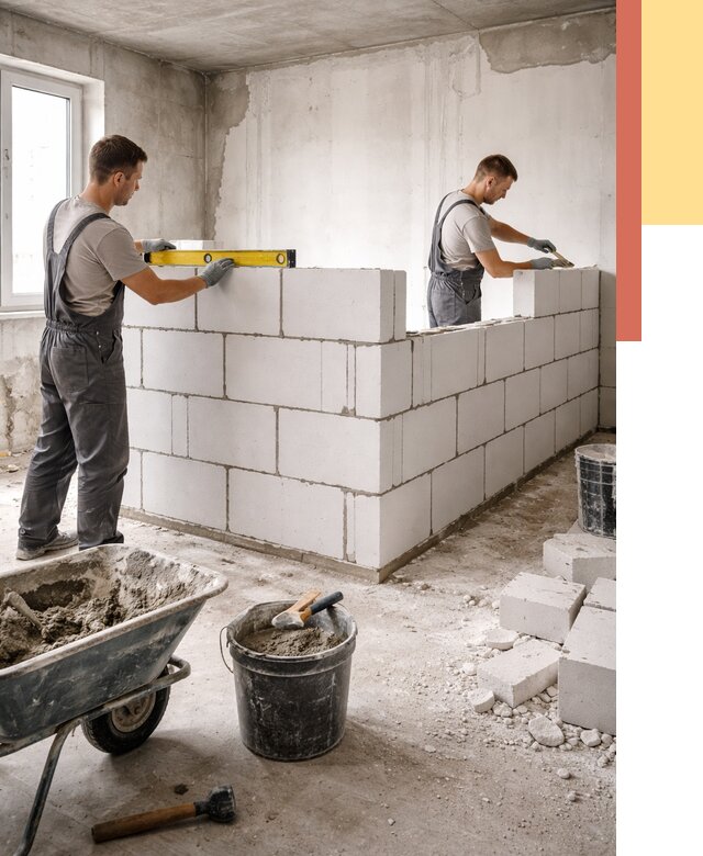 Кладка перегородок из ПГП в Кольчугино от 2543 руб./м2 — монтаж и возведение под ключ | ОТДЕЛОЧНИК-Кль