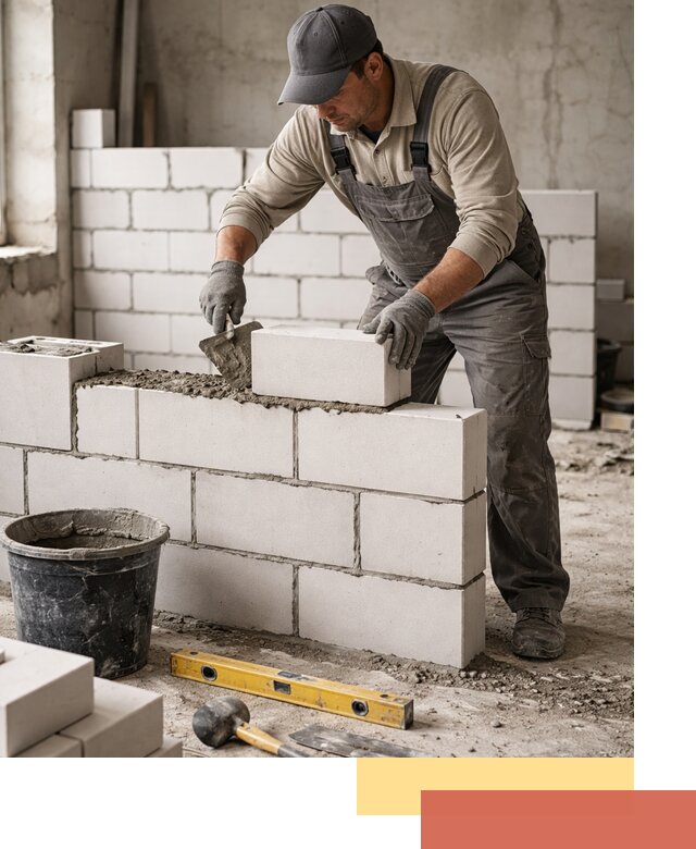 Кладка перегородок из силикатного блока в Кольчугино