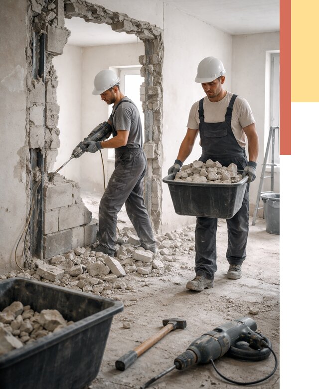 Демонтаж блоковых перегородок в Кольчугино от 3814 руб. — быстро и недорого | ОТДЕЛОЧНИК-Кль