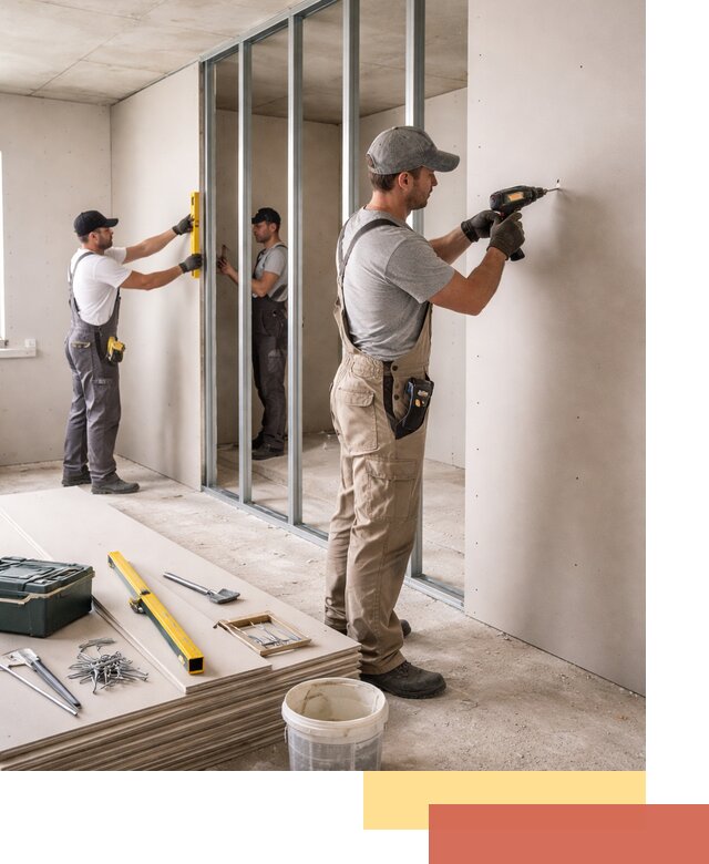 Однослойная перегородка из гипсокартона в Кольчугино под ключ, монтаж и отделка