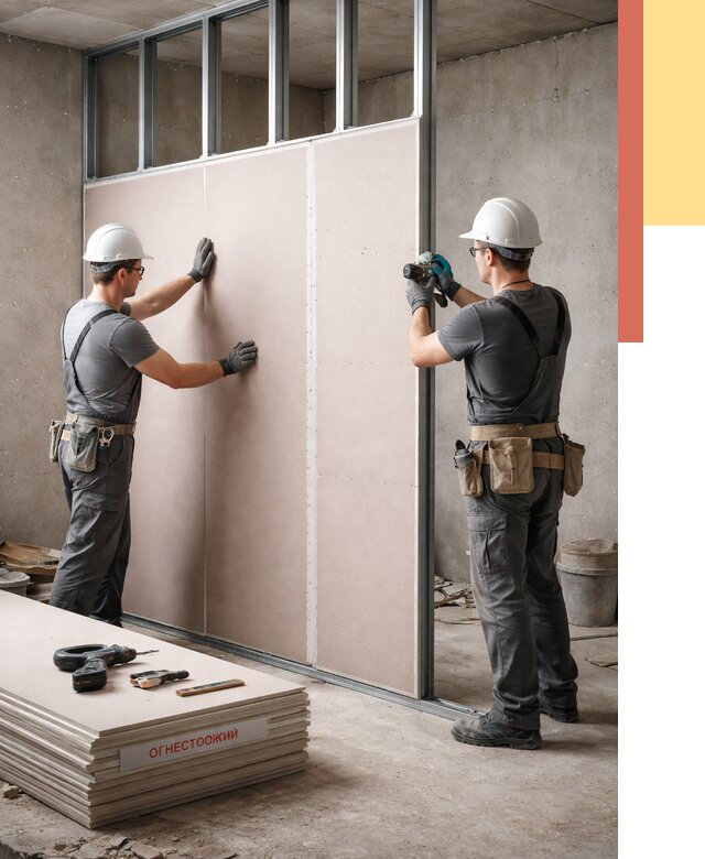 Перегородка из огнестойкого гипсокартона в Кольчугино от 1882 руб. под ключ | ОТДЕЛОЧНИК-Кль
