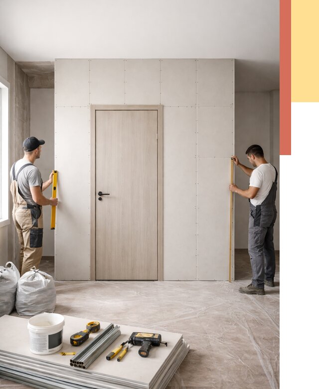 Перегородка из гипсокартона с дверью в Кольчугино от 4577 руб. под ключ | ОТДЕЛОЧНИК-Кль