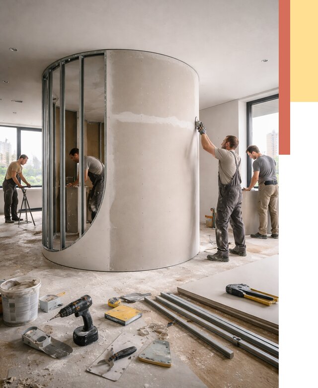 Радиусная перегородка из гипсокартона в Кольчугино от 2950 руб. под ключ | ОТДЕЛОЧНИК-Кль