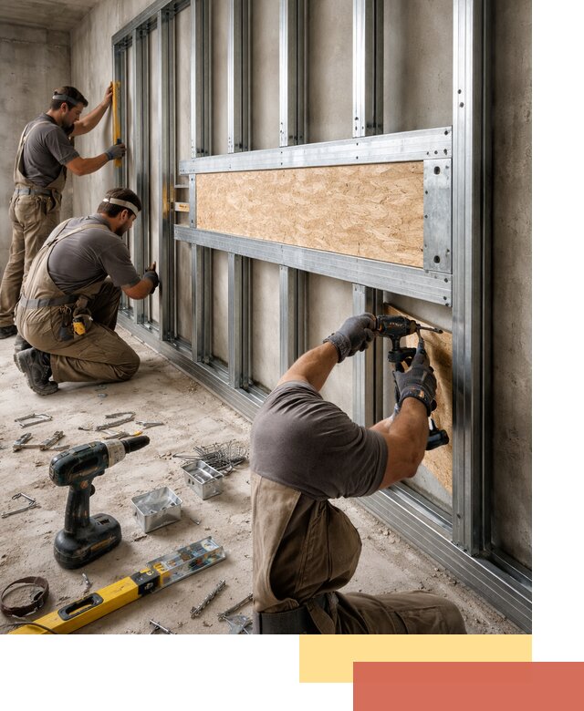 Усиленная перегородка для крепления тяжёлых конструкций в Кольчугино