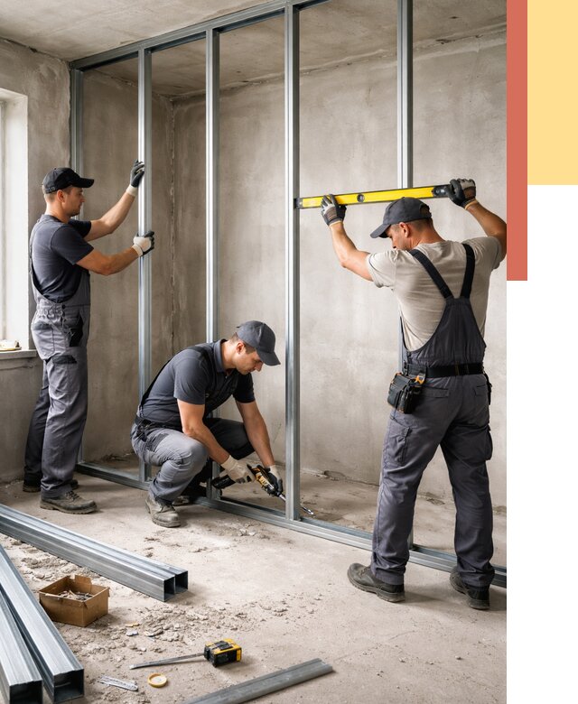 Монтаж каркаса перегородки из профиля в Кольчугино от 763 руб. | ОТДЕЛОЧНИК-Кль