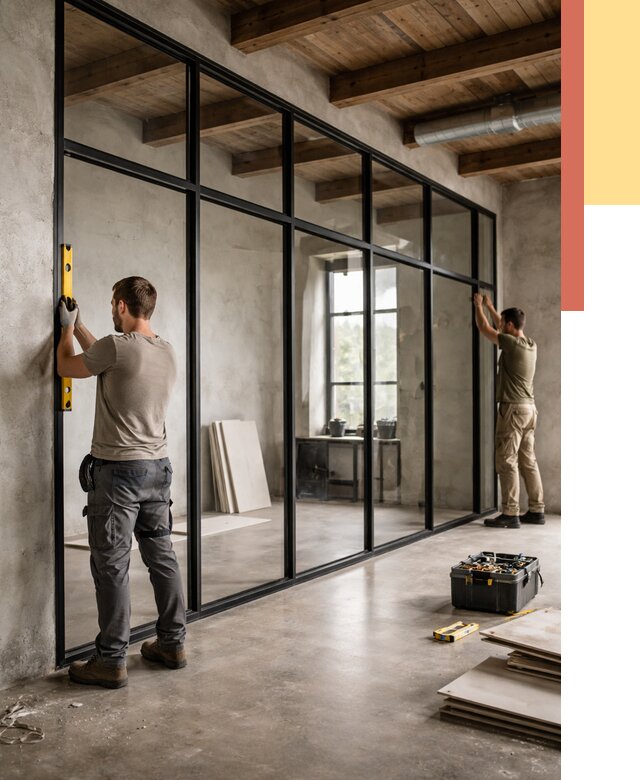 Стеклянные перегородки лофт в Кольчугино от 10680 руб. под ключ | ОТДЕЛОЧНИК-Кль