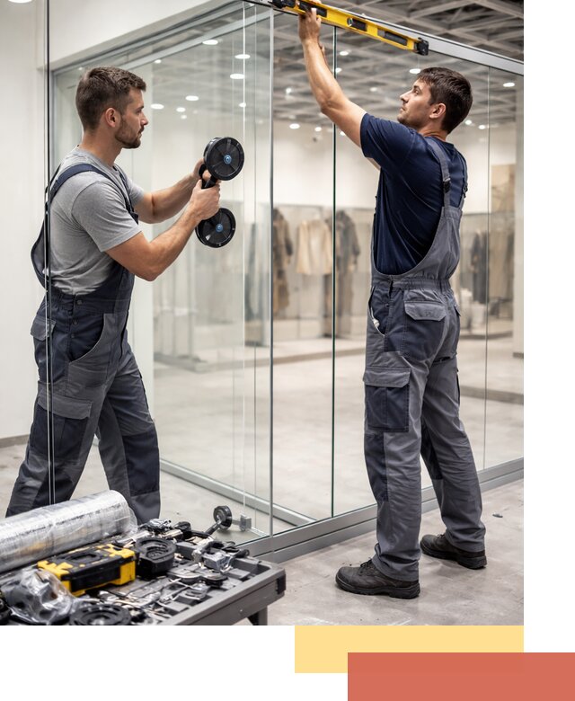 Стеклянные перегородки для магазинов в Кольчугино — монтаж и установка