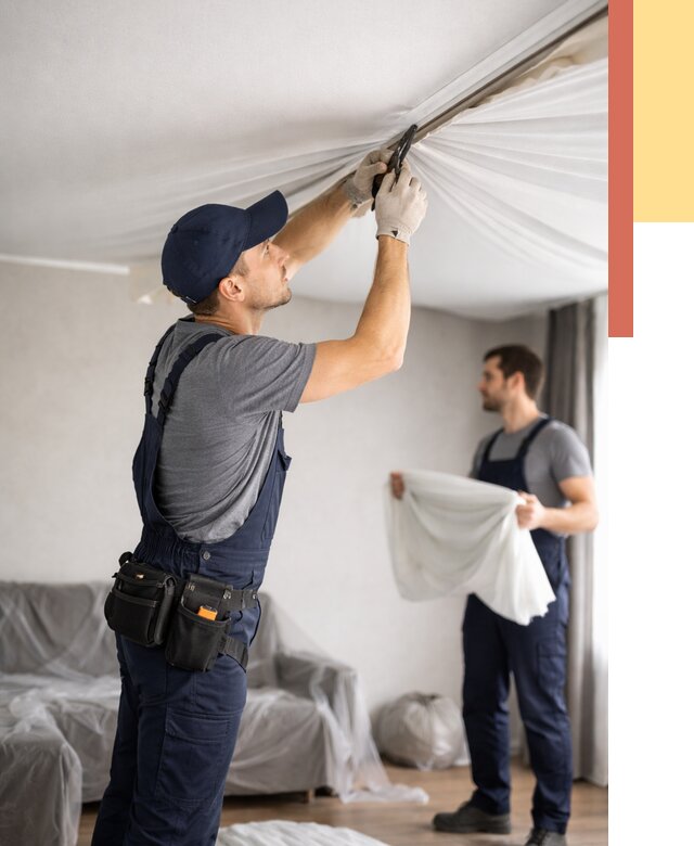 Демонтаж натяжного потолка в Кольчугино от 4577 руб. — снятие и разбор под ключ | ОТДЕЛОЧНИК-Кль