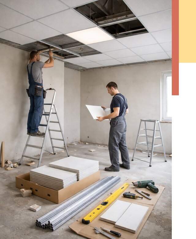 Монтаж потолка армстронг в Кольчугино от 4577 руб/м2 — быстрая установка под ключ | ОТДЕЛОЧНИК-Кль