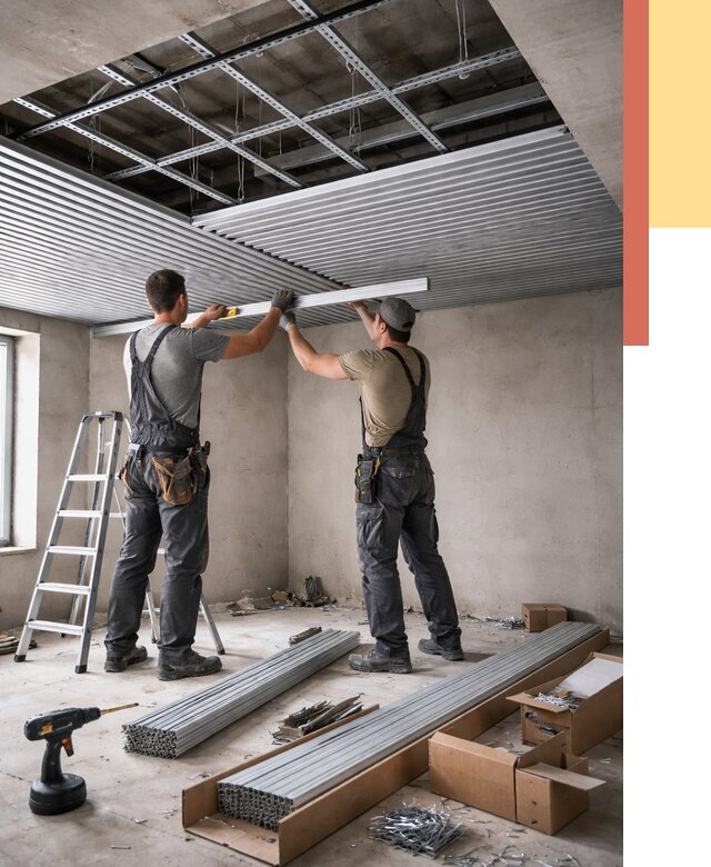 Монтаж реечного потолка в Кольчугино от 4577 руб. под ключ | ОТДЕЛОЧНИК-Кль