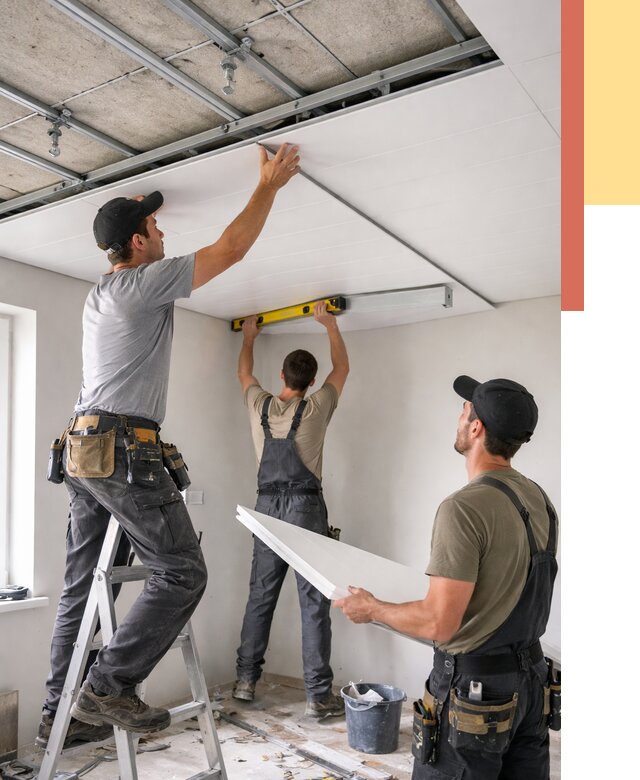 Монтаж потолка из ПВХ панелей в Кольчугино от 3560 руб./м2 — быстро и недорого | ОТДЕЛОЧНИК-Кль