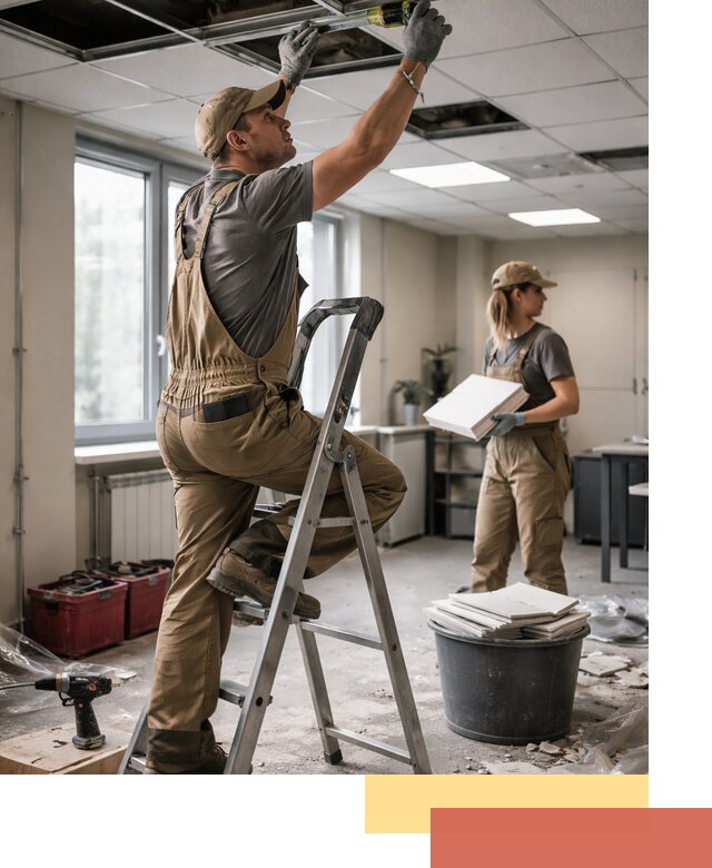 Ремонт потолка Армстронг и замена плит в Кольчугино