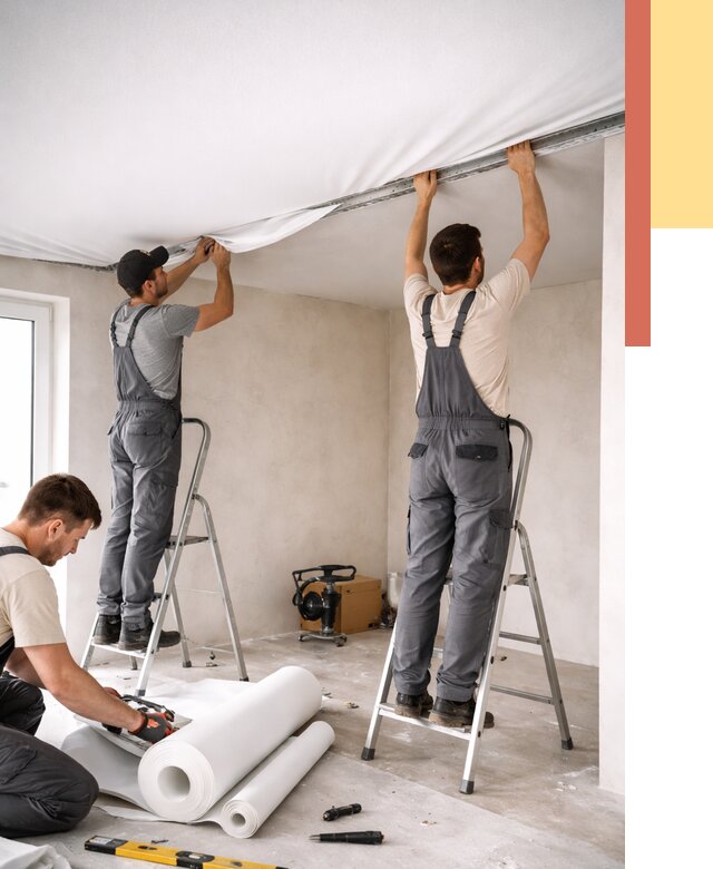 Монтаж тканевого натяжного потолка в Кольчугино от 3560 руб. под ключ | ОТДЕЛОЧНИК-Кль