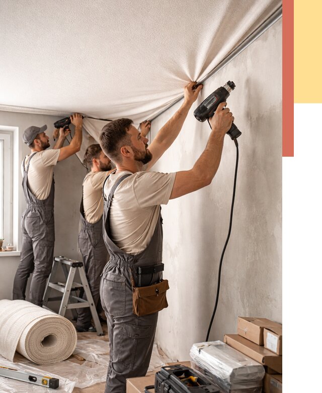 Монтаж фактурного натяжного потолка в Кольчугино от 763 руб. — ОТДЕЛОЧНИК-Кль