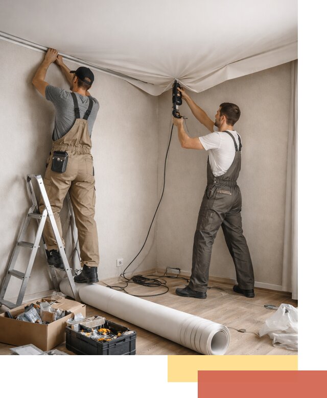 Монтаж цветного натяжного потолка в Кольчугино за один день