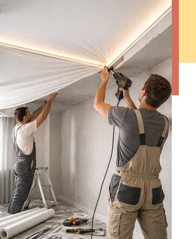 Монтаж натяжного потолка с подсветкой в Кольчугино от 966 руб. | ОТДЕЛОЧНИК-Кль