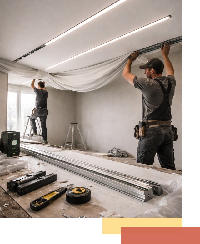 Монтаж натяжных потолков со световыми линиями в Кольчугино