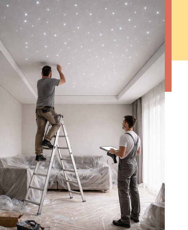 Монтаж натяжного потолка «звездное небо» в Кольчугино от 6611 руб. | ОТДЕЛОЧНИК-Кль