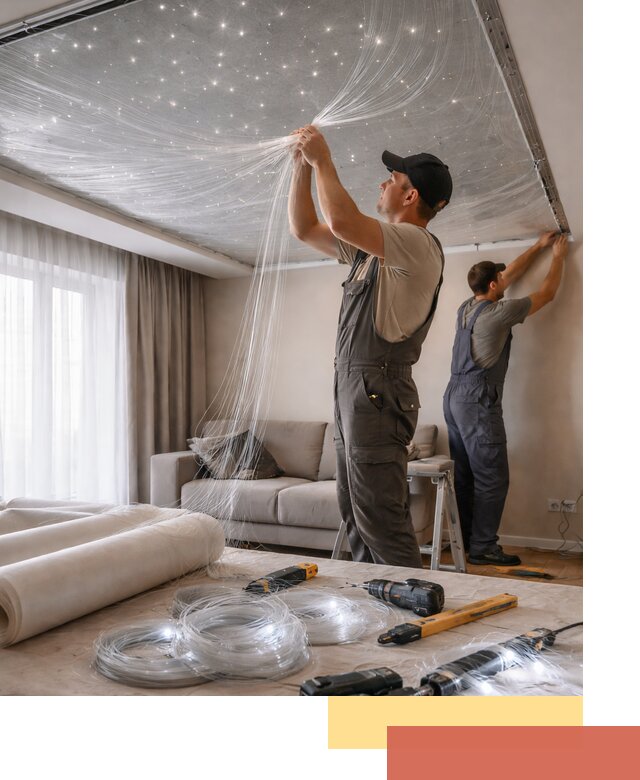 Монтаж натяжного потолка «Звездное небо» в Кольчугино