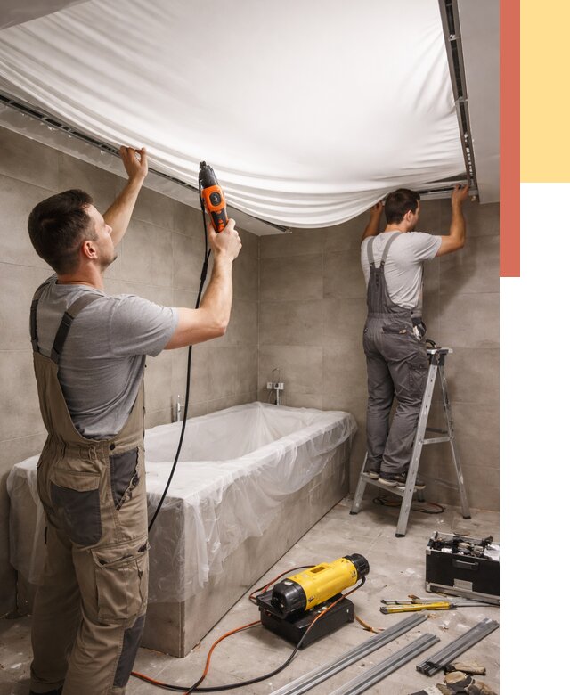 Монтаж натяжного потолка в ванной в Кольчугино от 1221 руб. под ключ | ОТДЕЛОЧНИК-Кль