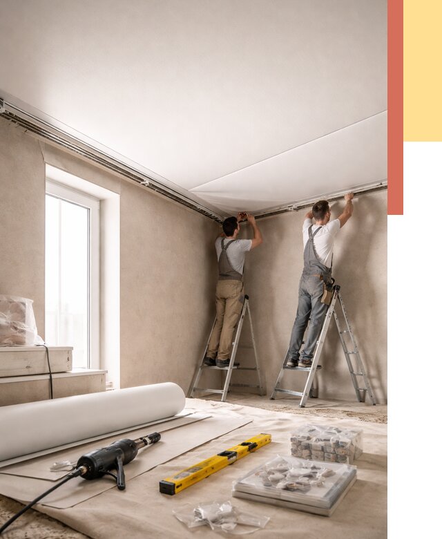 Монтаж натяжного потолка в спальне в Кольчугино от 3865 руб. под ключ | ОТДЕЛОЧНИК-Кль