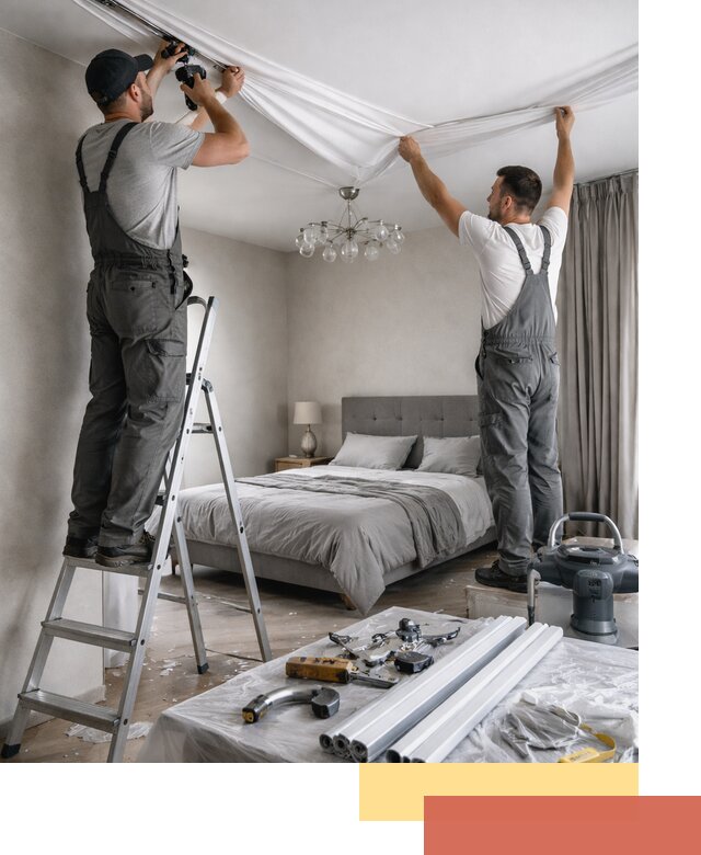 Монтаж натяжного потолка в спальне в Кольчугино