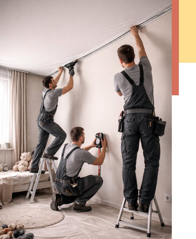 Монтаж натяжного потолка в детской в Кольчугино от 3560 руб. — быстро и недорого | ОТДЕЛОЧНИК-Кль