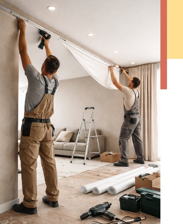 Монтаж натяжного потолка в гостиной в Кольчугино от 559 руб. | ОТДЕЛОЧНИК-Кль