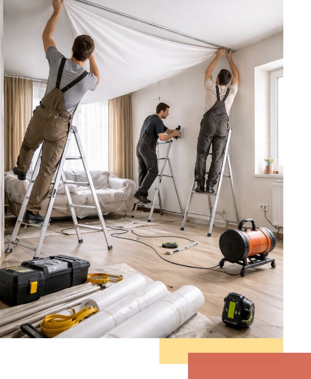 Монтаж натяжного потолка в гостиной в Кольчугино