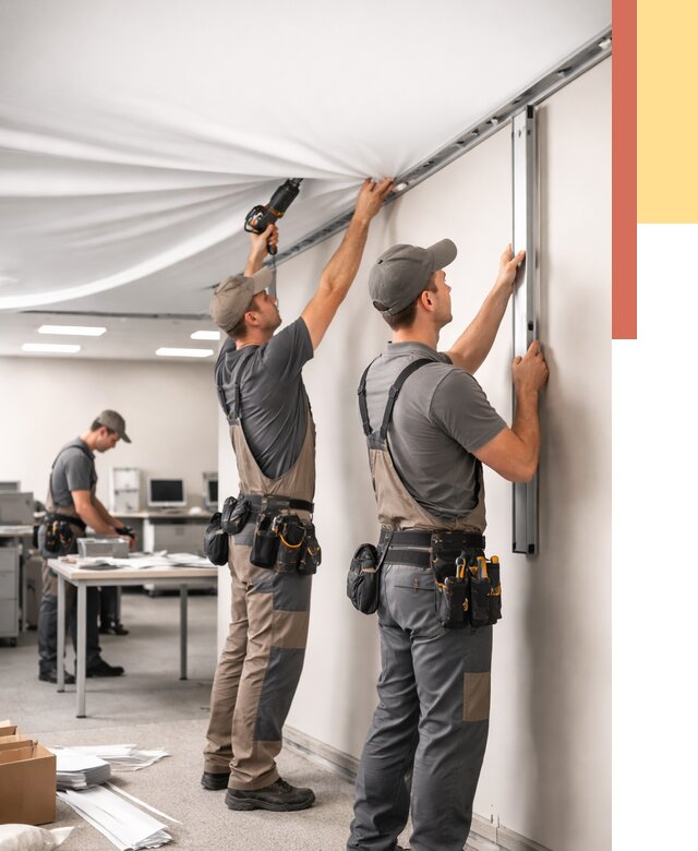 Монтаж натяжного потолка в офисе в Кольчугино от 458 руб/м² — быстро и недорого | ОТДЕЛОЧНИК-Кль