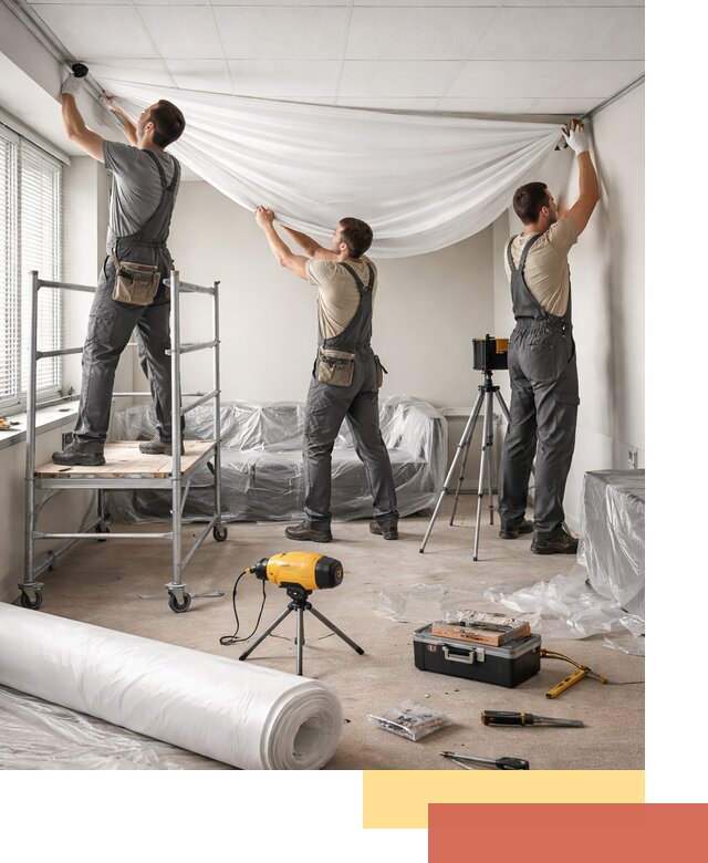 Монтаж натяжного потолка в офисе в Кольчугино