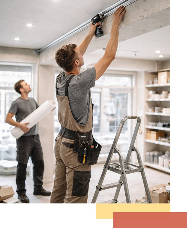 Монтаж натяжных потолков в магазине в Кольчугино