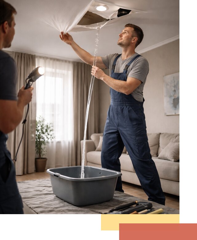 Слив воды с натяжного потолка в Кольчугино быстро и аккуратно