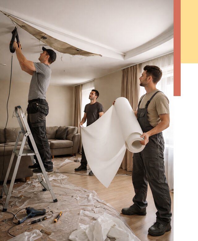 Замена полотна натяжного потолка в Кольчугино от 9662 руб. быстро и недорого | ОТДЕЛОЧНИК-Кль