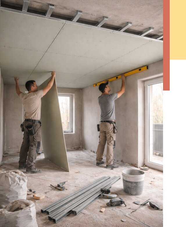 Одноуровневый потолок из гипсокартона в Кольчугино от 763 руб. — монтаж под ключ | ОТДЕЛОЧНИК-Кль