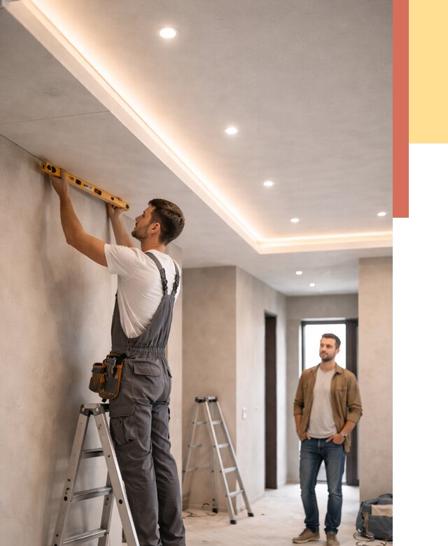 Потолок из гипсокартона с подсветкой в Кольчугино от 763 руб./м2 под ключ | ОТДЕЛОЧНИК-Кль