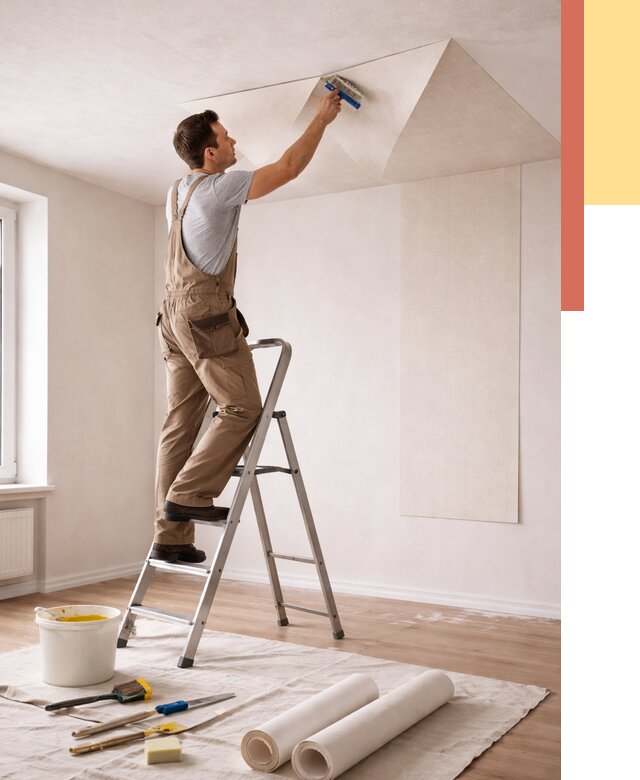 Поклейка обоев на потолок в Кольчугино от 4577 руб. быстро и недорого | ОТДЕЛОЧНИК-Кль